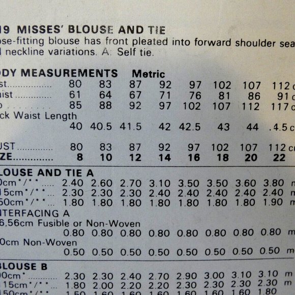 Vintage Vogue Pattern Womens Blouse and Tie Top 4 Styles Size 12 UK/8 USA Uncut - Picture 3 of 12